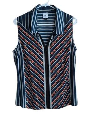 CAbi  Style #6318  Chevron  Sleeveless 1/2 Zipper Front Blouse Size M